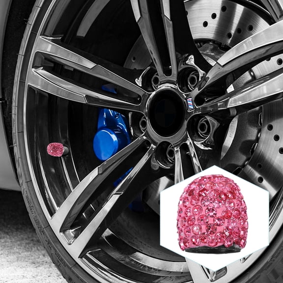 Worgeous  4 Pcs Valve Cap Covers Rhinestone Valves Stem Caps Tire Pink
