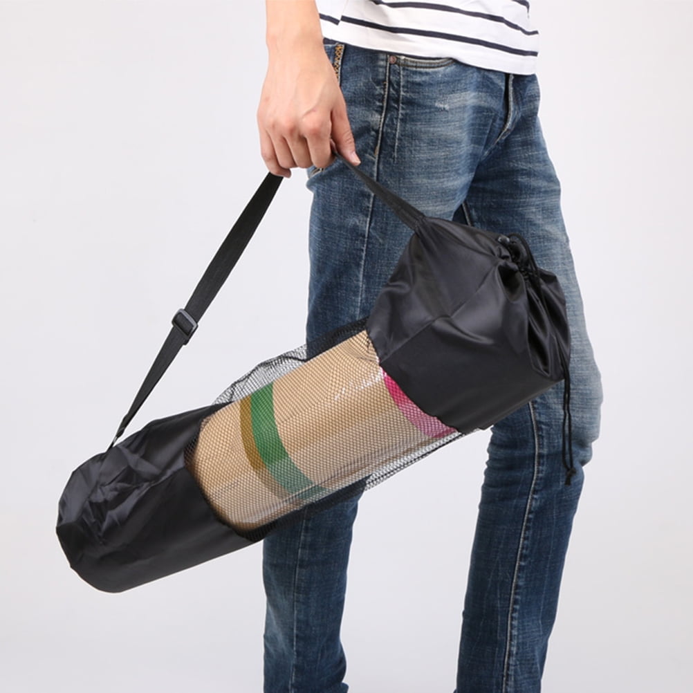 Worgeous  4 Pcs Yoga Mat Storage Bag Waterproof Carrying Sport Mesh Bags Black