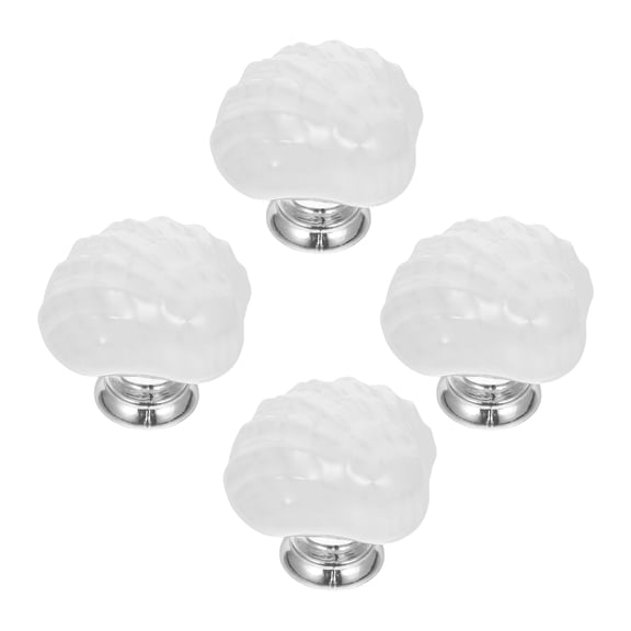 Worgeous 4 Pieces White Ceramic Door Knobs Shell Design Pull Handle for Home Use Creative Drawer Knobs