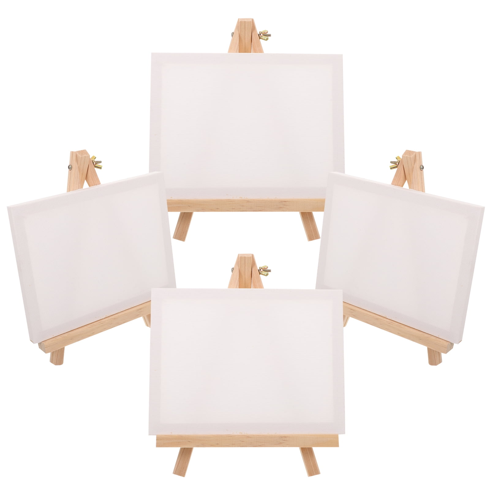 Worgeous  4 Sets Mini Canvas Canvases with Easel Kits Table Top Easels for Painting Child