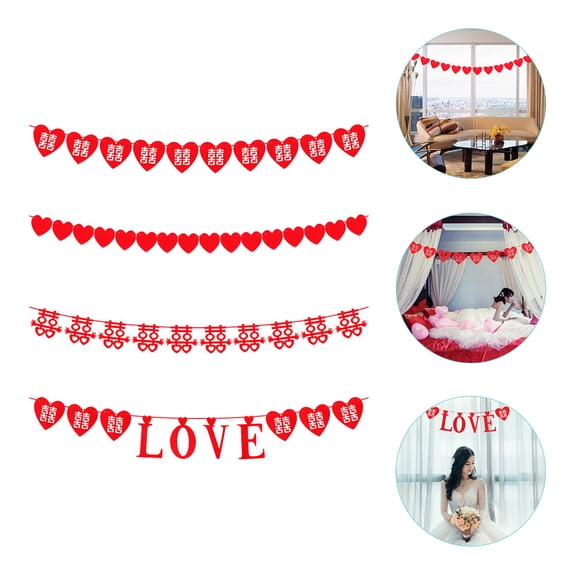 FONDOTIN Garland Red Non-Woven Fabric 4Set 7.86X4.91X0.04In