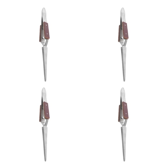 Worgeous 4pcs Industrial Precision Stainless Steel Tweezers Cross Locking Curved Pointed Tip Fiber Grip Tweezers for Multiple Applications