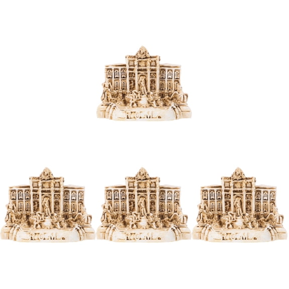 Worgeous 4pcs Mini Trevi Fountain Church Italy Tourist Souvenirs Vintage Building Model Desktop Decor