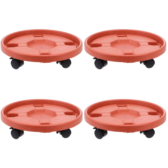 Worgeous 4pcs Rolling Planter Trays: 36cm Round Wheeled Planter Trays Potted Stand Pallet Dolly Saucer for Moving Deck Flower Load Capacity Beige ( Brown )