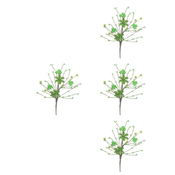Worgeous 4pcs Green Leaf Plant Realistic Artificial Four Leaf Picks Shamrock Decorations for St. Patrick's Day Home Office