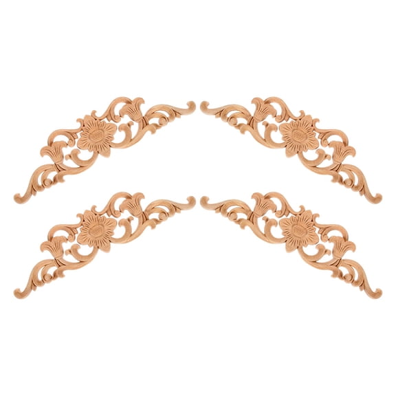 WHAMVOX Elegant Beige Rubber Wood Carving Applique Set for Decor 4pcs Beautifully Crafted Furniture Embellishments