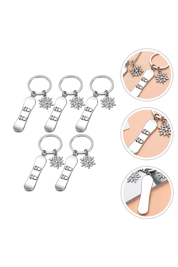 Worgeous  5 Pcs Snowboard Keychain Mini Skiing Gifts Man Child Silver