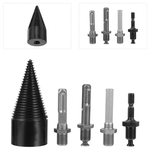 FONDOTIN 5-Piece Wood Log Splitting Drill Bit Set Steel Grey Heavy Duty