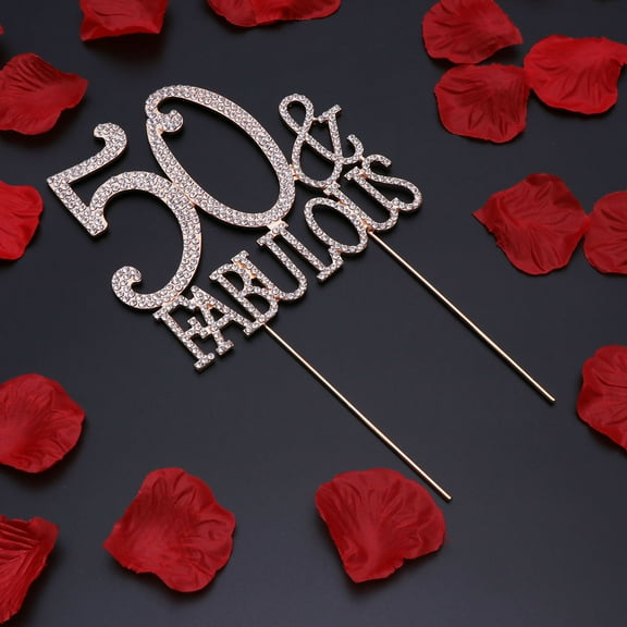 Worgeous 50 Fabulous Cake Topper for 50th Birthday Party or Anniversary Crystal Rhinestones Decorative Cake Topper for Party Supplies (Gold)