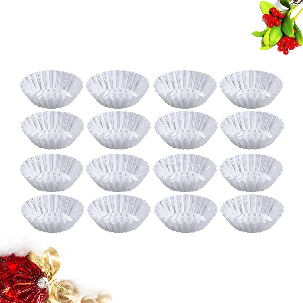 Worgeous 50 PCS Mini Cake Tins Reusable Egg Tart Molds Baking Cups Silver