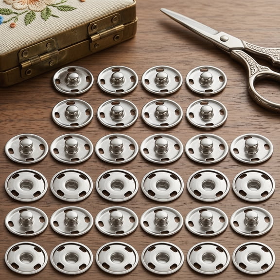 SEWCHICS Sew On Snaps For Sewing Metal Snaps Fasteners Silver Brass 50 Sets Round Sewing Projects