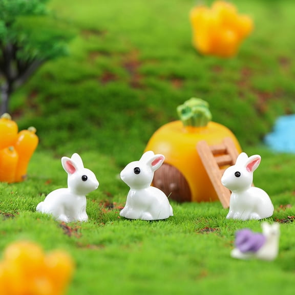Phenofice Resin Rabbit Microlandscape Decoration White 50Pcs 0.9X0.8X0.6In