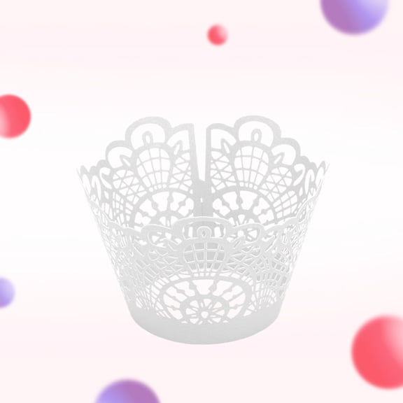 Worgeous 50pcs Cake Wrappers Creative Hollow Out Paper Baking Cups Wedding Party Cake Liner (White)