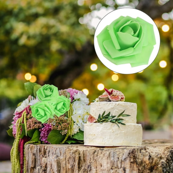 Worgeous 50pcs Light Green Fake Rose Flowers for Wedding Bulk Bridal Shower Favor PE Material