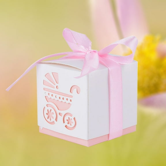 Worgeous 50pcs Stroller Candy Sweet Gift Boxes Christening Baby Shower Party Favors Box (Pink)
