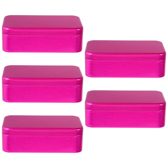 Worgeous 5Pcs Metal Tin Box with Lid Metal Rectangular Tins Portable Storage Box Containers for Storage Drawing Pin Candies Jewelry Crafts Rosy