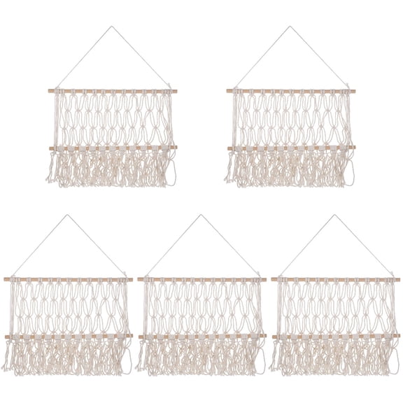 Worgeous 5pcs Nordic Style Bedroom Wall-mounted Storage Hammock Cotton Woven Handmade Storage Mesh Home Decor
