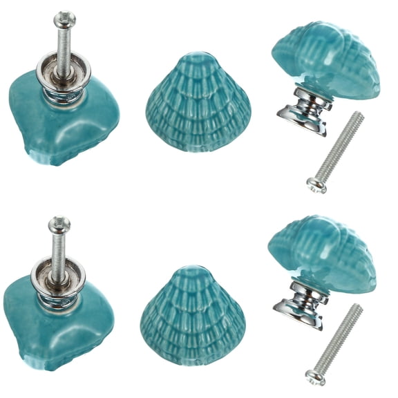 FONDOTIN Blue Ceramic Wardrobe Knobs Durable Drawer Pulls for Home 6Pcs