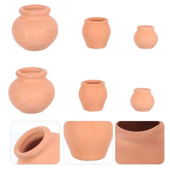 Worgeous  6 Pcs Mini Thumb Planter Terracotta Jars Pots Indoor Decorations Office Khaki