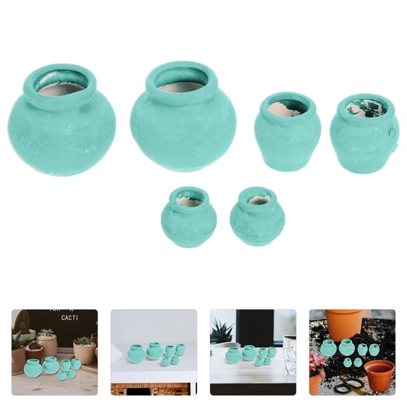 Worgeous 6 Pcs Succulent Flower Pot Indoor Small Terracotta Plant Pots Dark Green