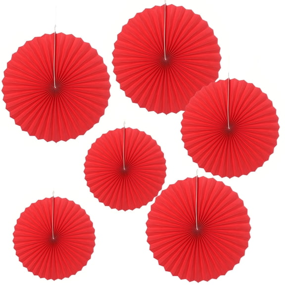 Worgeous 6 Piece Set Reusable Red Paper Flower Fans for Party Decoration Use Fantastic Festive Design