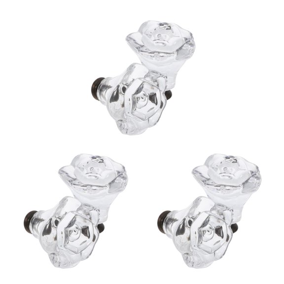 Worgeous 6 pcs Clear Crystal Cabinet Knobs Drawer Pulls Rose Flower Shape Drawer Kitchen Cabinet Dresser Handles Wardrobe Hardware Replacement
