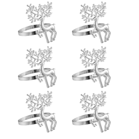 Worgeous 6Pcs Reindeer Napkin Rings Deer Shaped Silver Alloy for Families and Friends