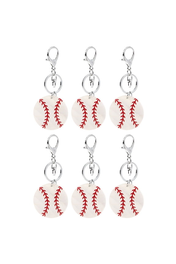 6Pcs Sports Key Pendants Baseball Keychain for Boys with Baseball Shape and White .7x1.9in