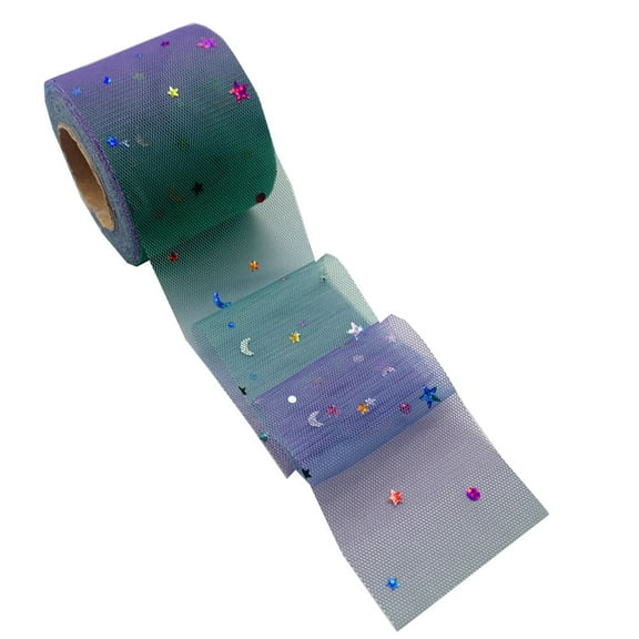 Worgeous 6cm Star Moon Handmade DIY Ribbon Rainbow Sequins Gauze Ribbon Gauze Strap for Clothes Headdress (Purple)