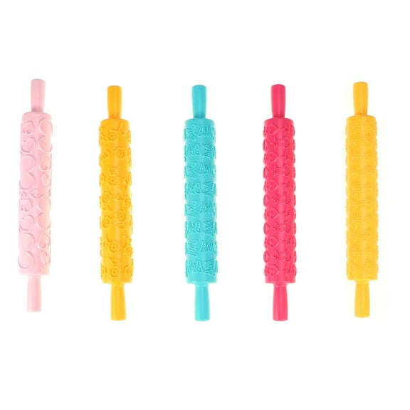 Worgeous 6pcs DIY Embossed Rolling Pin Multifunctional Fondant Cake Paste Gum Embossing Sugarcraft Plastic Decorating Tool