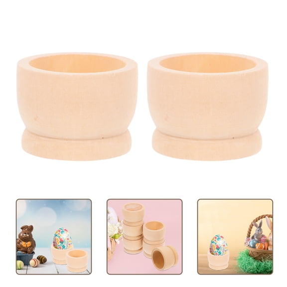 WHAMVOX 6Pcs Wooden Easter Egg Cups Khaki Boiled Egg Holder for DIY Crafts and Storage