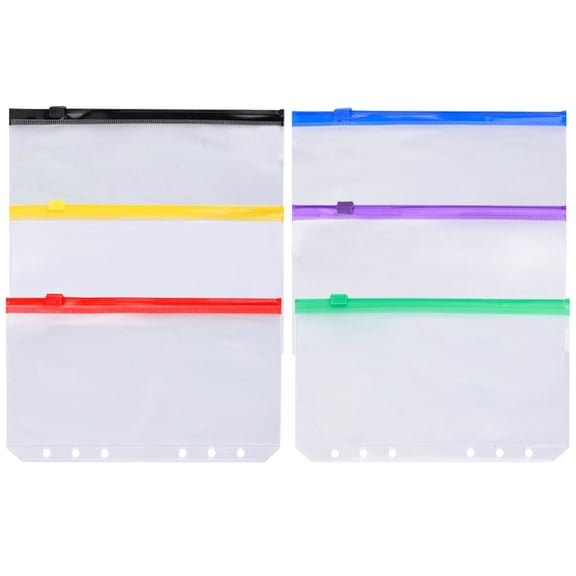6pcs Clear Zipper Pocket Notebook Refills 6 Hole Organizer Pockets