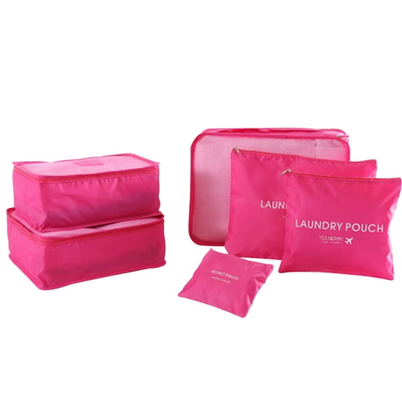 Worgeous 6pcs Travel Packing Saver Bags Cubes System Durable Travel Luggage Packing Organizers Clothes Storage Bag with Laundry Bag (Rose Red)