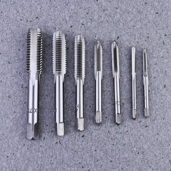 Worgeous 7 Piece Steel Thread Screw Tap Set for Metalworking Silver Taps for Tapping Various Threads