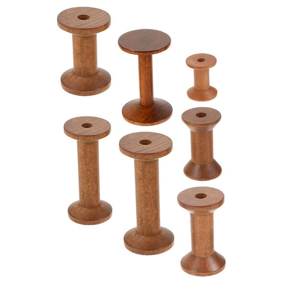 Worgeous 7PCS Wooden Thread Spools Crafts Wooden Bobbins DIY Sewing and Embroidery Thread Spool Home Use Wooden Spindles for Crafting