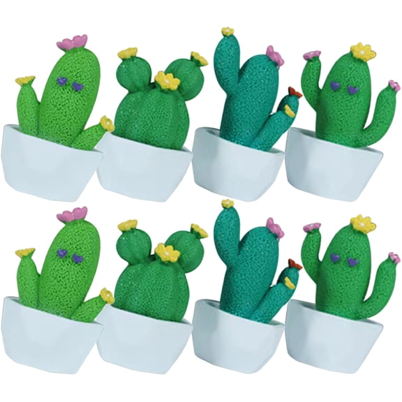 Worgeous 8 Pcs Tiny Resin Figurines Mini Cactus Faux Succulents Decor Office