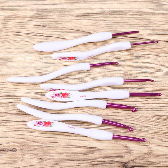 COSMOBETTY Crochet Hooks White 8Pcs 1.5x5.9in Floral Pattern Handle