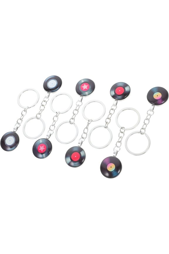 Worgeous 8pcs Retro Music Keychain Record Key Ring Music Player Keychain for Music Lovers Party Favors Bag Backpack Key Belt Purse Wallet Decorations