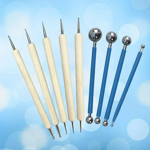 Worgeous 9Pcs Ball Stylus Dotting Tools Set for Embossing Pattern Clay Pottery Ceramics Flower Carving Sculpting Modeling Tool (Blue)