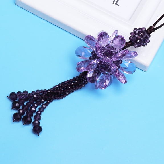 COSMOBETTY Rearview Mirror Decor Crystal Flower Car Pendant Purple 1Set