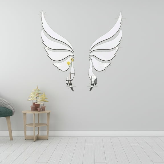 Worgeous Acrylic Wing Mirror Wall Sticker Decoration Sticker for Children Living Room Bedroom Home Freely Collage (Silver)