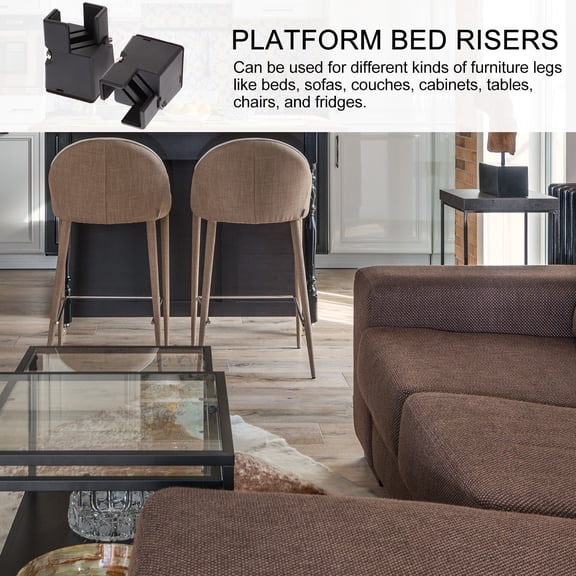 Worgeous Black Adjustable Bed Risers 2-Pack for Extra Height and Under Furniture Storage Space Enhancement