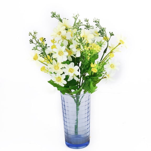Worgeous Artificial Cineraria Flower Bouquet for Home / Office / Party Decoration (White+Yellow)