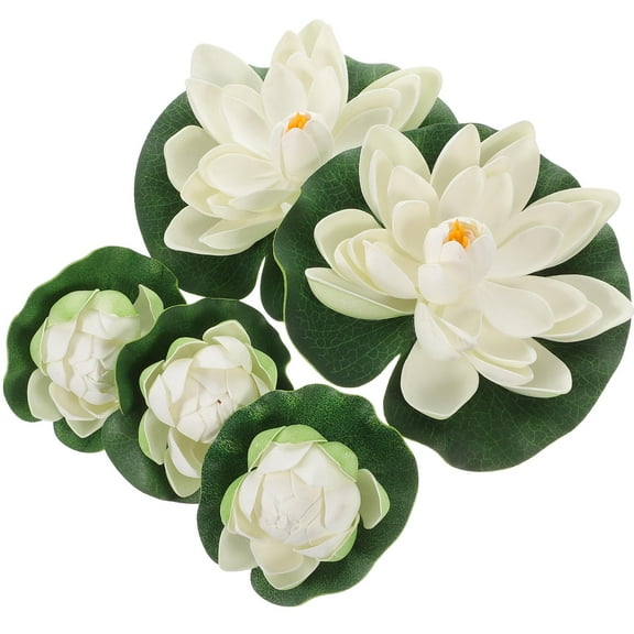 Worgeous Artificial Floating Lotus Water Lilies for Pond Decor Made of EVA Plastic White 5 Pieces