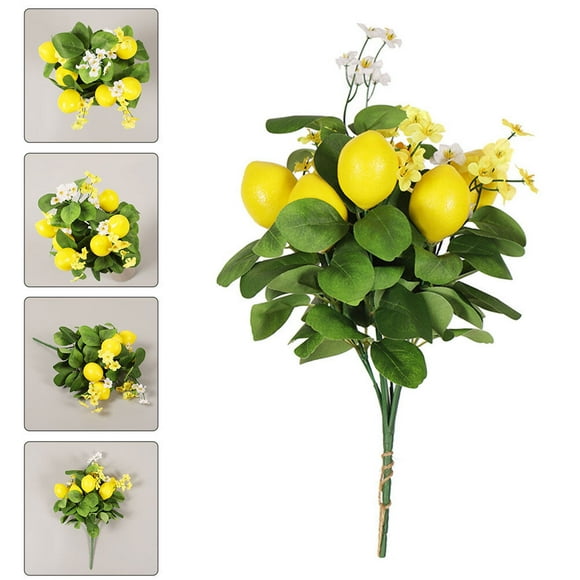 Worgeous Artificial Lemon Branch Fake Flower Bouquet for Home and Yellow Plastic 12.5 Inches