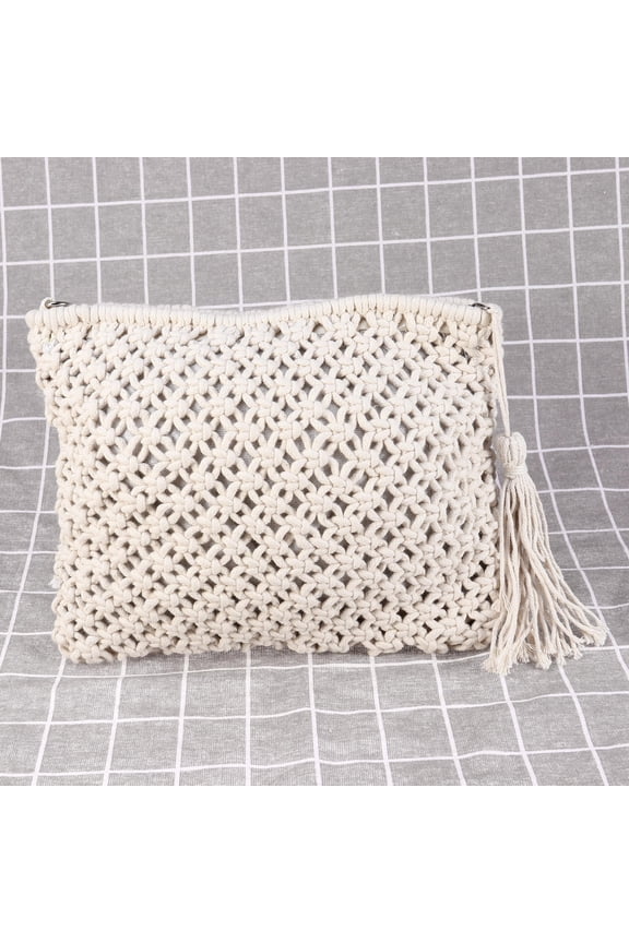 Beach Bags for Women Summer Straw Tassel Handbag Cotton Woven Women's