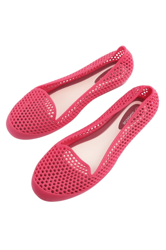 Beach Shoes Breathable Cool Durable Simple Hollow Plastic Shallow Flat Leisure Shoes for Outdoor (Red, 36 Yard)