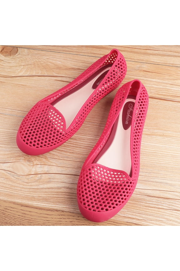 Beach Shoes Breathable Cool Durable Simple Hollow Plastic Shallow Flat Leisure Shoes for Outdoor (Red, 36 Yard)