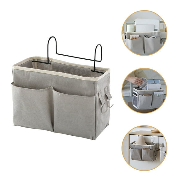 RENACLIPY Light Grey Bed Organizer Basket with Large Capacity Portable Storage for Home Bedroom and Living Room