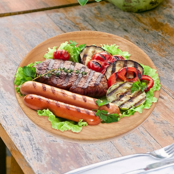 RENACLIPY cate Design Beige Wooden Dinner Plates Sturdy Leak Resistant for Daily Party and Holiday Meals